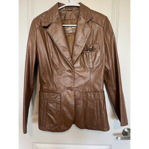 Vintage Etienne Aigner Genuine Leather Brown Blazer Jacket Accent Womens Size 10